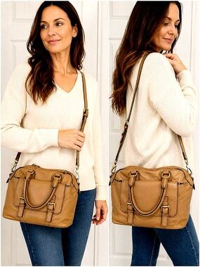 Boden Tan Leather Crossbody Satchel Bag – Soft Pebbled Leather